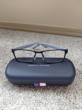 Tommy Hilfiger Black Rectangle Glasses with Gray Arms